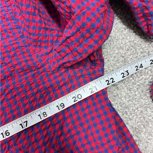 Vineyard Vines Shirt Men Large Red Blue Gingham Slim Fit Whale Button Seersucker - Picture 4 of 6